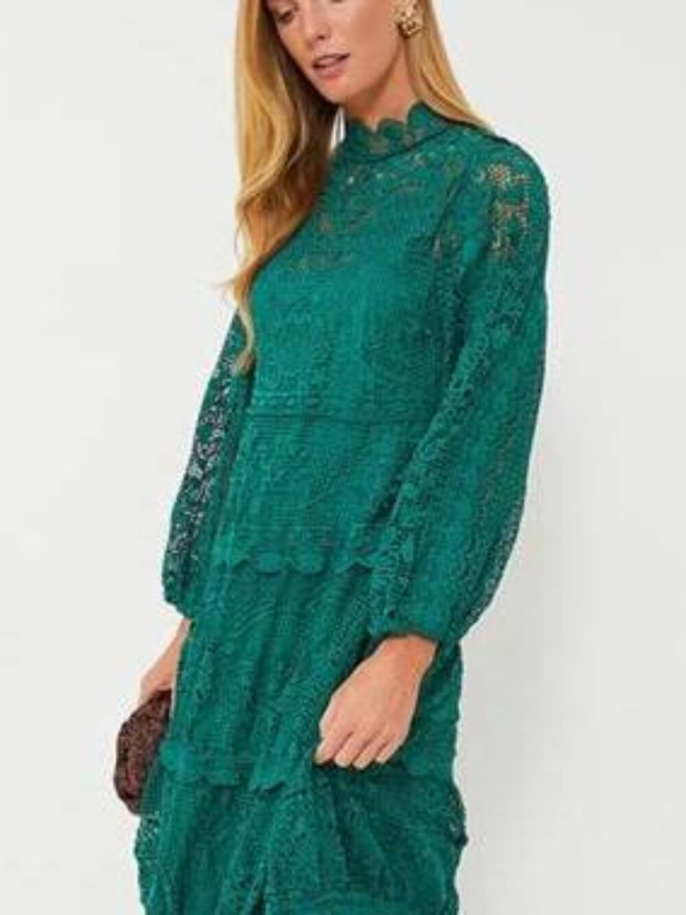 NWT FARM Rio Dark Green Guipure Lace Maxi Dress Size S